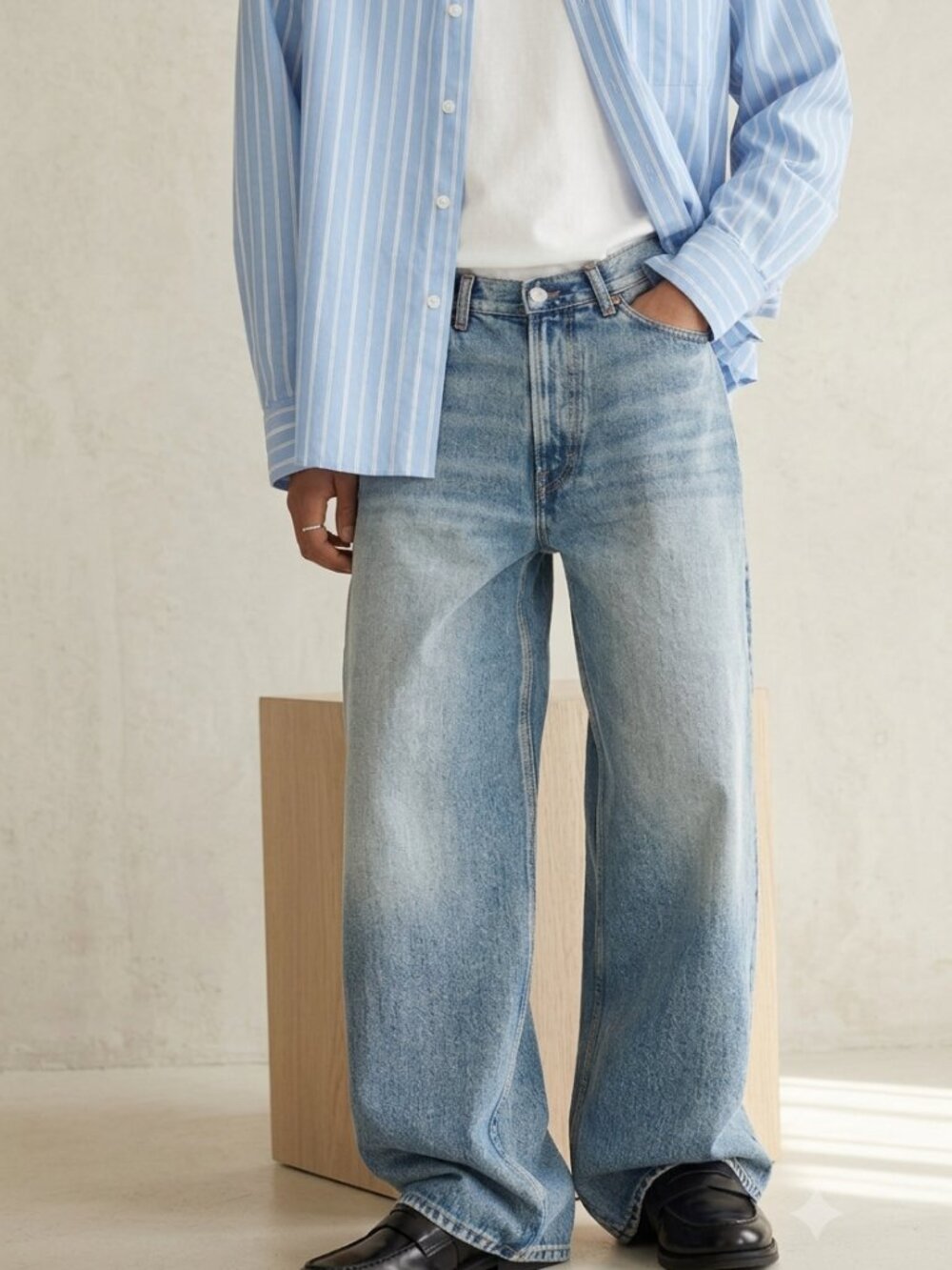 HM Fairfax Baggy Jeans 36x32 Men's Streetwear Grunge Y2K Rigid Denim Light Wash